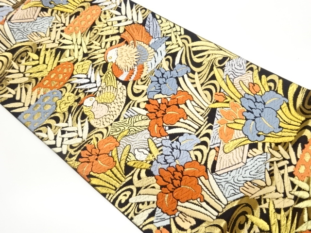 JAPANESE FUKURO OBI / KARA-ORI / WOVEN FLORAL PLANTS